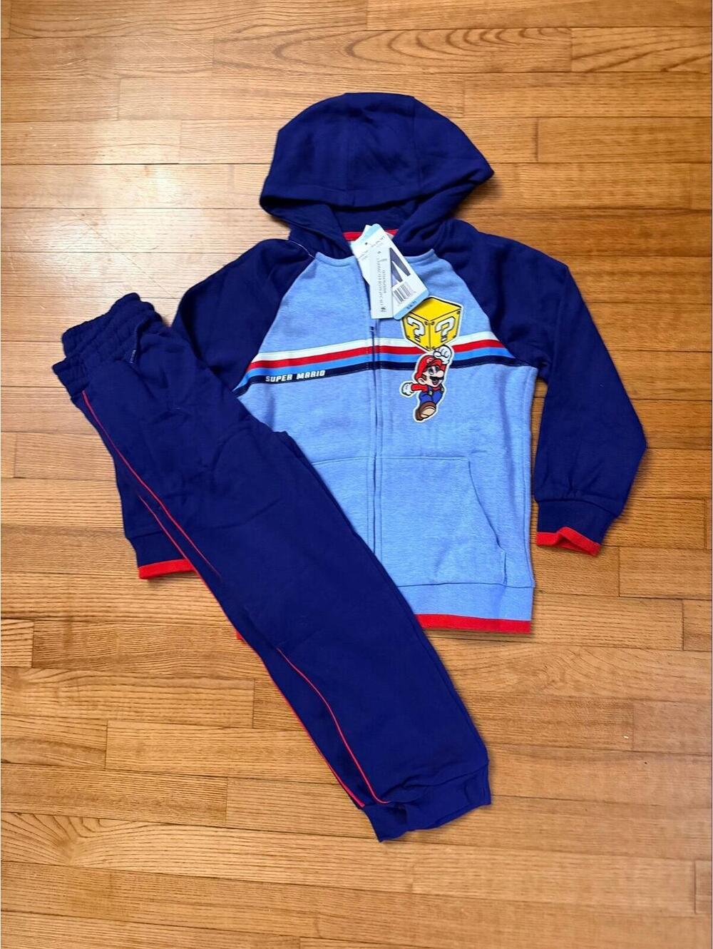 NWT Super Mario Set Boys kids 6/7 Full Zip, Zip Up and Navy Sweatpants set